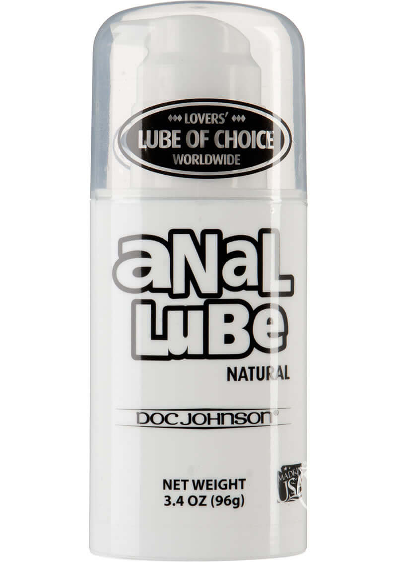 Anal Lube Natural Airless Pump 3.4oz packaging front view.