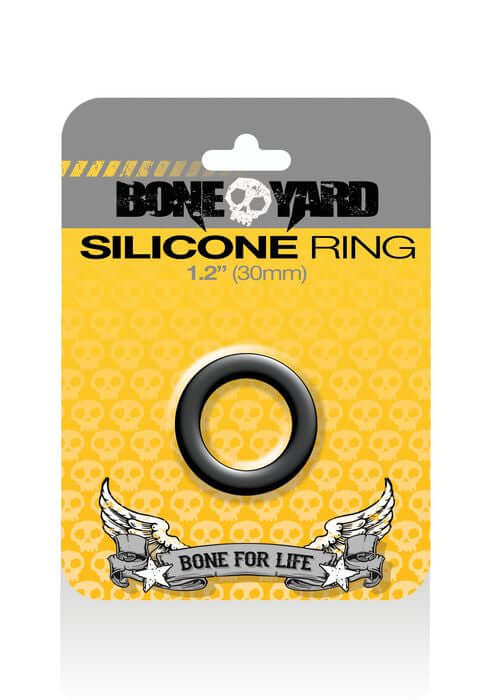 Boneyard Silicone Ring Cock Ring 1.2 inches Black packaging with logo and yellow background