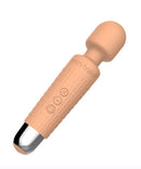 Mini Halo Peach Fuzz Wand Massager in peach color with ergonomic design and control buttons.