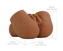 PDX Elite Back That Ass Up Automatic Mega Masturbator showing dimensions and realistic design in brown color.