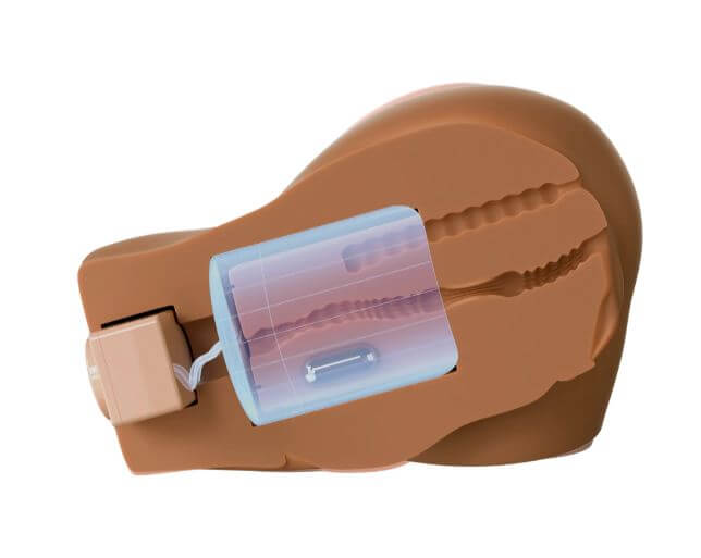 PDX Elite Back That Ass Up Automatic Mega Masturbator showcasing internal design and advanced Intermittent Suction Technology.