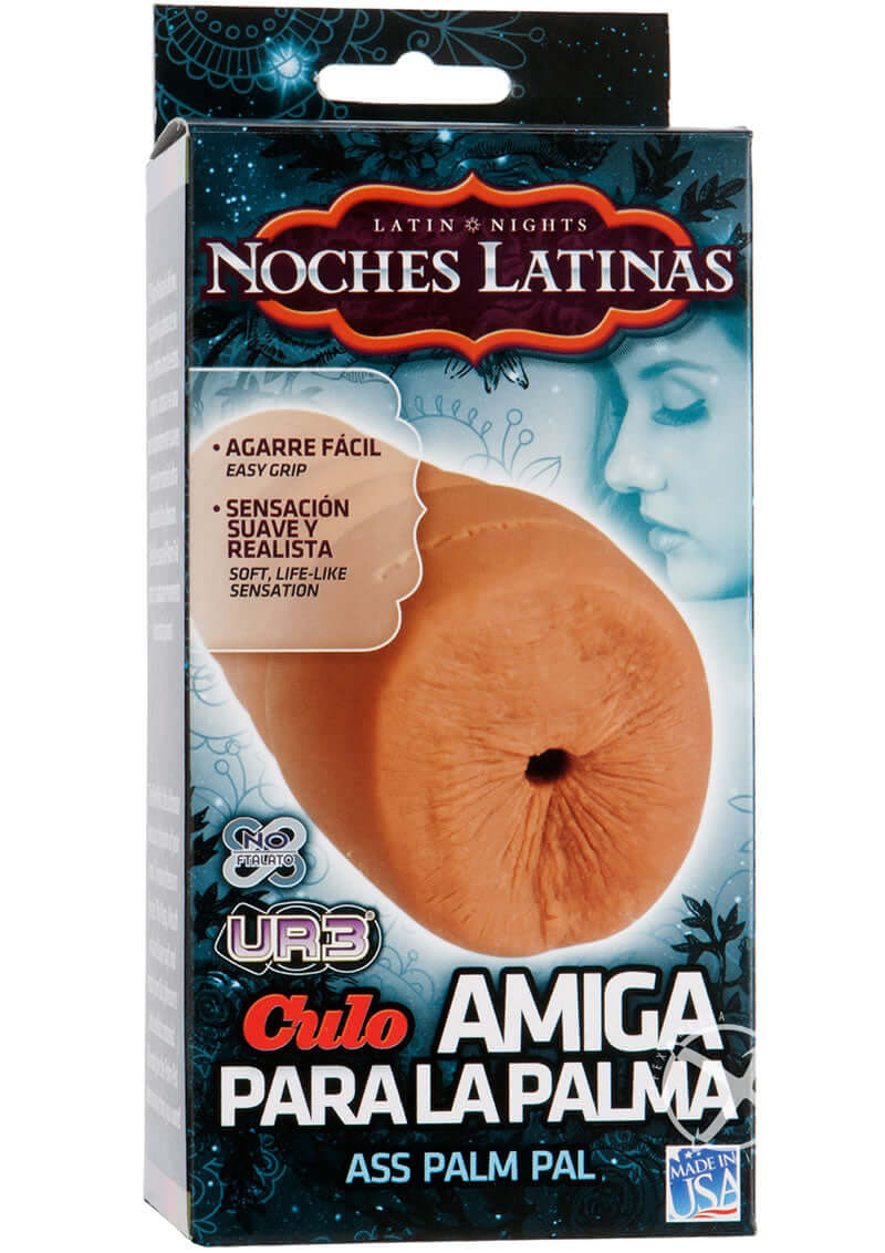 Noches Latinas UR3 Culo Para La Palma Masturbator packaging displaying caramel-colored realistic texture and discreet design