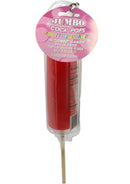 Hott Products 6 Inch Jumbo Cock Fruit Pop Strawberry in packaging, oversized novelty candy for fun celebrations.