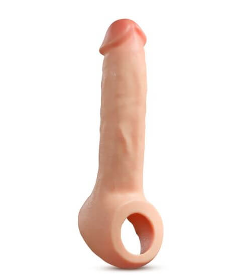 Silicone penis extender with 2.5-inch extension and added girth for enhanced performance and pleasure.