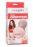 Travel Gripper Dual Density Stroker Mouth and Ass Pink packaging showcasing its dual ended design and responsive materials.