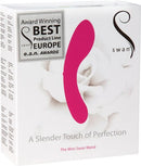 The Mini Swan Wand 4.75 inches Pink packaging featuring a slender design and award-winning recognition.