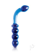 Icicles No 31 Double-Sided Glass G-Spot and Anal Probe Blue with ribbed texture and dual-ended design.