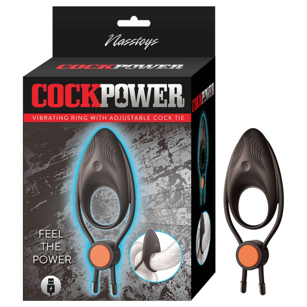 COCKPOWER VIBRATING RING W/ ADJUSTABLE COCK TIE BLACK-0