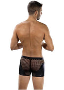Sheer Contrast Boxer Briefs Black showcasing sheer mesh and stretch fit from the back view on a male model.