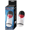 Delite Masturbator With Tongue Action White package and product design for intense stimulation and pleasure.