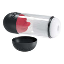 Delite Masturbator With Tongue Action White, compact stroker with clear container and realistic tongue design.