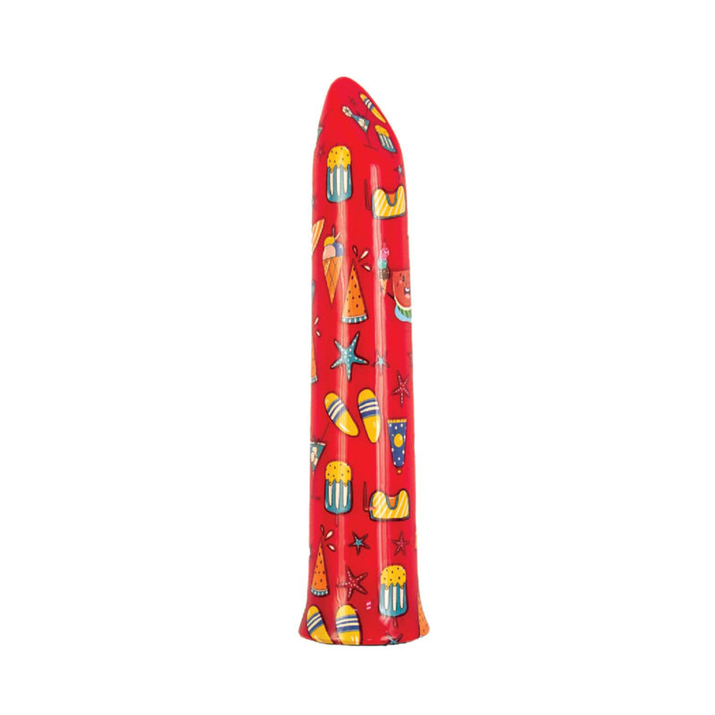Nasstoys Minis Vacation Rechargeable Bullet Red with colorful summer designs like ice cream cones and watermelon.