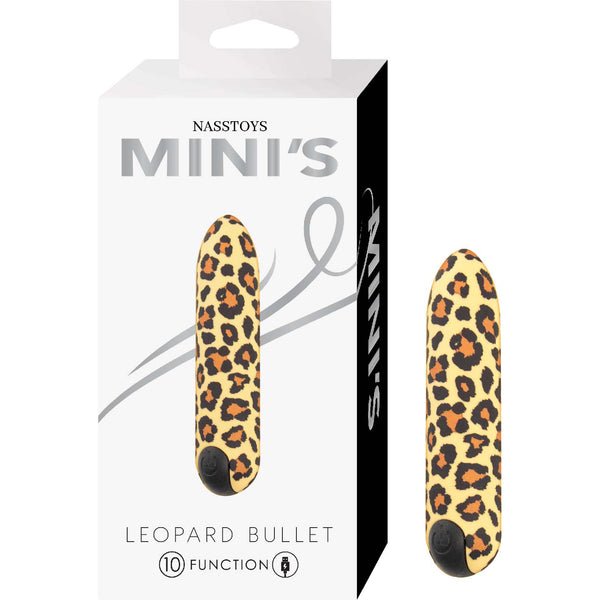 Nasstoys Minis Leopard Rechargeable Bullet in packaging showcasing its bold leopard print design.