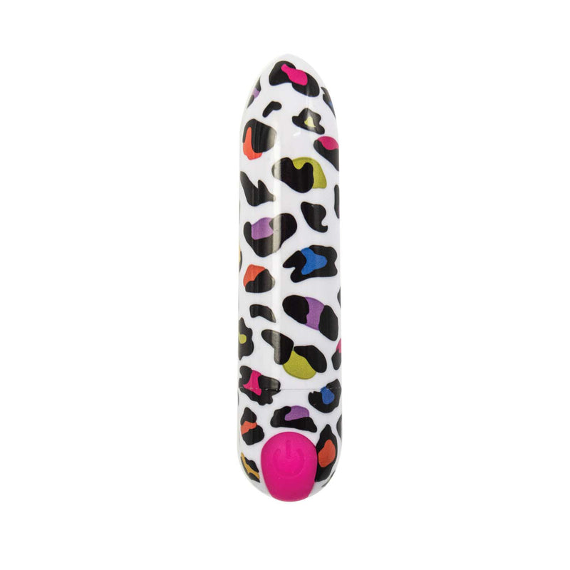 Nasstoys Minis Spotted Rechargeable Bullet featuring a colorful leopard print design for pleasurable experiences.