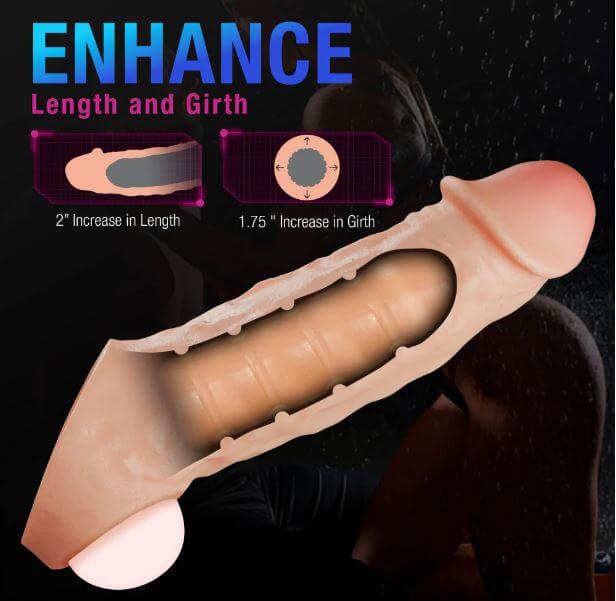 Performance Plus Intrepid Silicone Penis Extender showcasing 2-inch length and 1.75-inch girth increase for enhanced size and confidence.