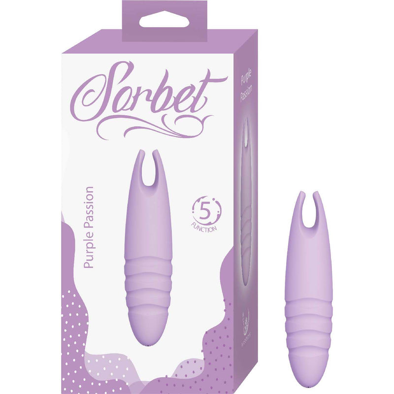 Sorbet Purple Passion Lavender bullet vibrator packaging featuring sleek design and powerful functionality.