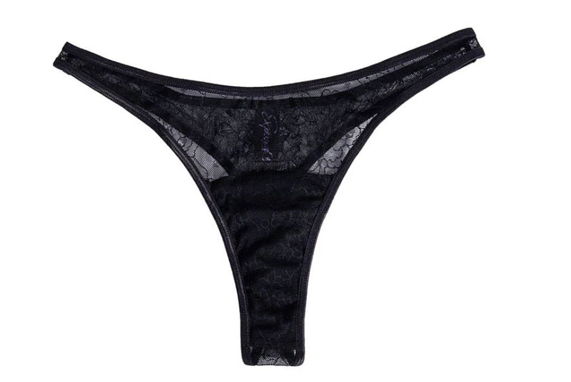 Maia Date Night Remote Pink Panty Vibe S M black lace thong showcasing seductive design and intimate comfort.