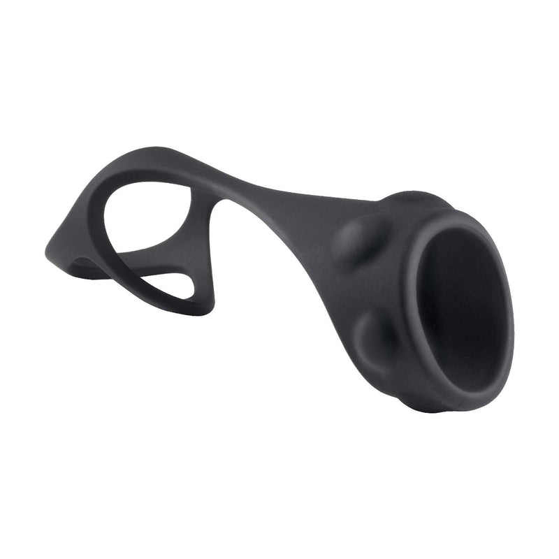 Enhancer Textured Cock Strap and Ball Stretcher Black for enhanced pleasure and performance, made from body-safe silicone.