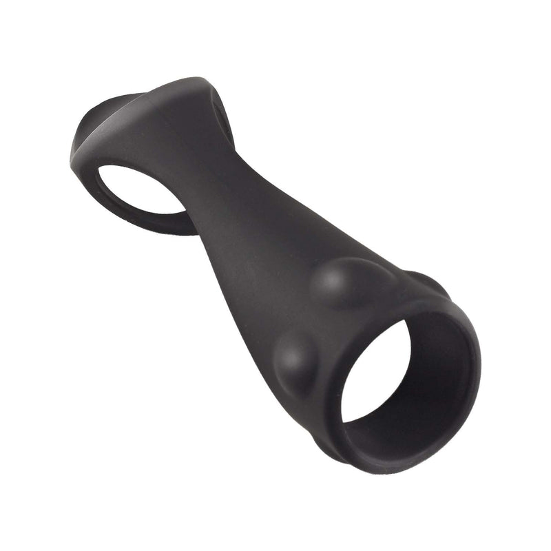 Enhancer Textured Cock Strap and Ball Stretcher Black, a premium silicone accessory for enhanced pleasure.