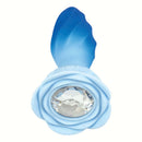 Goddess Remote Control Rotating Jewel pleasure plug with a blue floral design and a sparkling gem