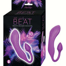 The Beat Remote Orgasmic Massager Purple packaging featuring the product and description of its features.