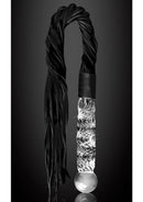 Icicles No 38 Textured Glass Dildo with Flogger 26.5 Inch featuring glass handle and leather tresses.