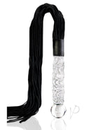 Icicles No 38 Textured Glass Dildo with Flogger 26.5 Inch featuring a glass handle and leather tresses.