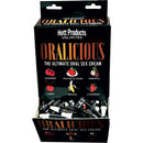 Oralicious Assorted Flavors Oral Sex Cream 144pc Display with six dessert-inspired flavors in 2ml trial-size tubes.