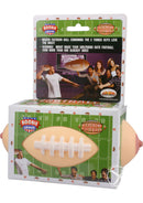 Boobie Sports Boobie Football Novelty Gag Gift in packaging, showcasing playful breast-shaped design and laughing friends.