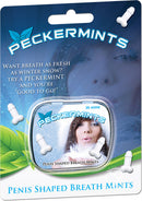 Peckermints Penis Shaped Breath Mints packaging featuring playful design and peppermint flavor.