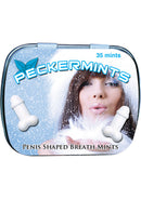 Peckermints Penis Shaped Breath Mints tin featuring a playful design and cool peppermint flavor.