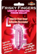 Frisky Finger Light Up Finger Massager Magenta packaging with vibrant design for intimate pleasure.