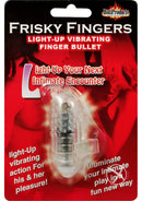 Frisky Fingers Light Up Vibrating Finger Bullet Clear packaging with a glowing vibe for intimate play.