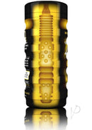 ZOLO Personal Trainer Cup Masturbator Yellow displayed with a lifelike inner canal and compact design.