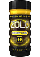 ZOLO Personal Trainer Cup Masturbator Yellow packaging design with a motivational slogan.
