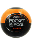 ZOLO Pocket Pool Sure Shot Masturbator Sleeve Orange with playful billiards theme for solo pleasure.