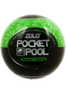 ZOLO Pocket Pool Straight Shooter Masturbator Sleeve Green packaging showcasing unique billiards design.