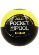 ZOLO Pocket Pool Susie Cue Masturbator Sleeve Yellow packaging featuring billiards-inspired design.