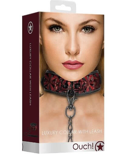 OUCH! LUXURY COLLAR WITH LEASH BURGUNDY-1