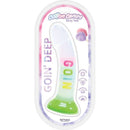 Cotton Candy Dirty Talk Goin Deep Silicone Dildo 7 inches in packaging, showcasing playful phrases on the shaft.