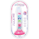 Cotton Candy Dirty Talk Fuck Me Silicone Dildo in packaging with vibrant colors and playful text.