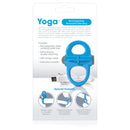 Screaming O Charged Yoga Rechargeable Vibe Ring Blue packaging with features and USB charge cable.