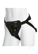 Vac-U-Lock Platinum Luxe Harness in Black, adjustable design with O-rings and snap front for attachments.