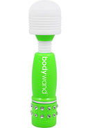 Bodywand Mini Wand Massager Neon Edition Green highlighted in bright neon green and white, compact for travel and strong stimulation.