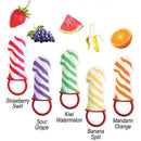 Candy Stripers Pecker Candy Ring Pop 36 Piece Display with fruity flavors like Strawberry Swirl and Kiwi Watermelon.