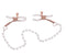 Rose gold adjustable nipple clamps with pearl accents and white rubber tips for enhanced sensitivity and secure intimate play.