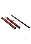 Scandal Adjustable Spreader Bar Red and Black with two padded bars and a metal connector, enhancing restraint play.
