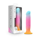Avant Golden Dawn Silicone Artisan Dildo 8 Inches in stylish packaging, showcasing vibrant colors and unique design.