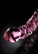 Icicles No 55 Double-Sided Textured Glass Dildo Pink with unique textures and tapered tips for stimulation.