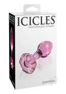 Icicles No 48 Flower Shaped Glass Anal Plug Pink packaging featuring a beautifully crafted pink glass plug.